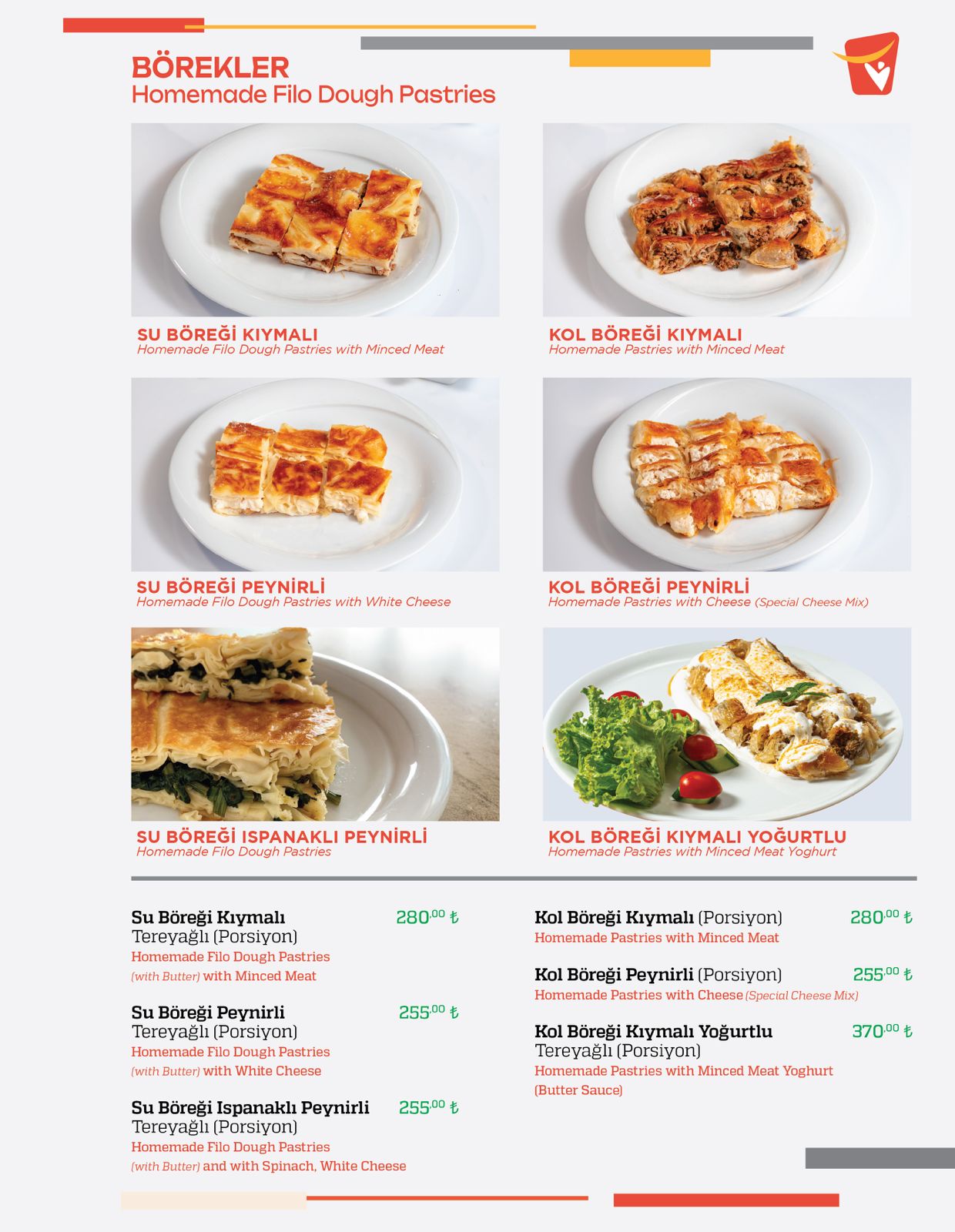 Börek ve Kahvaltı menü sayfası