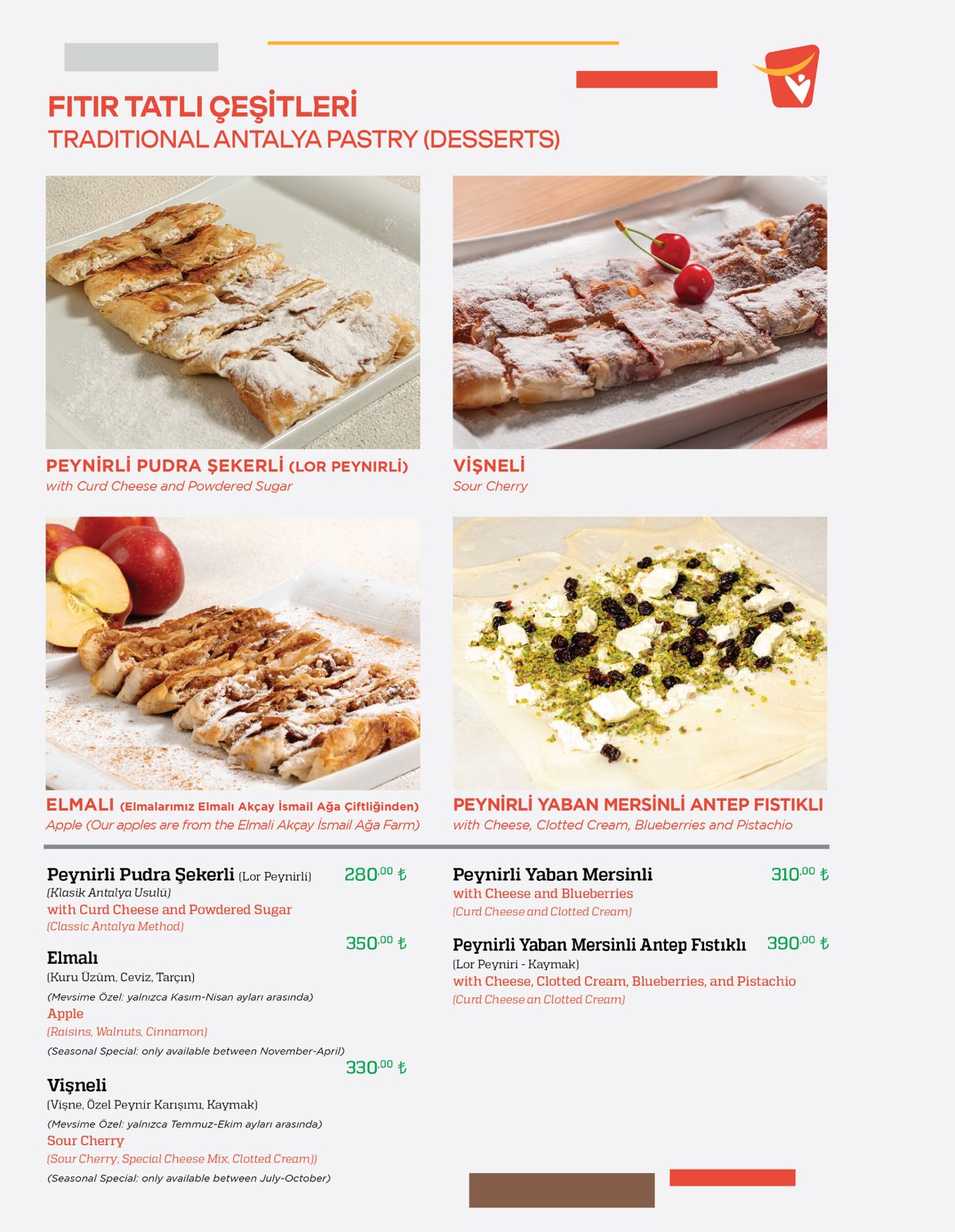 Ek Lezzetler menü sayfası