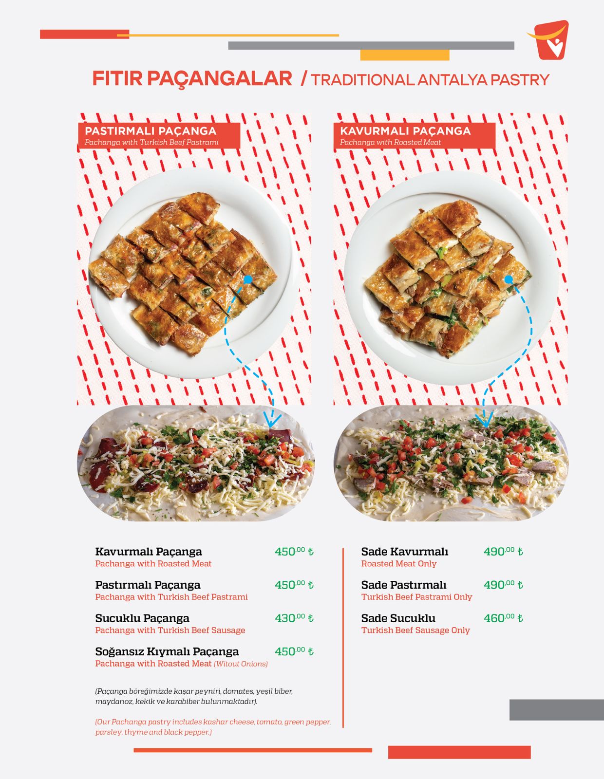 Paçanga Çeşitleri menü sayfası