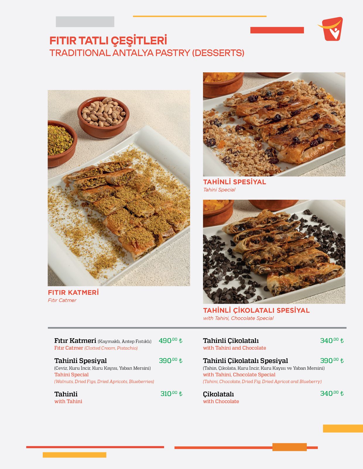Tatlı Çeşitleri menü sayfası