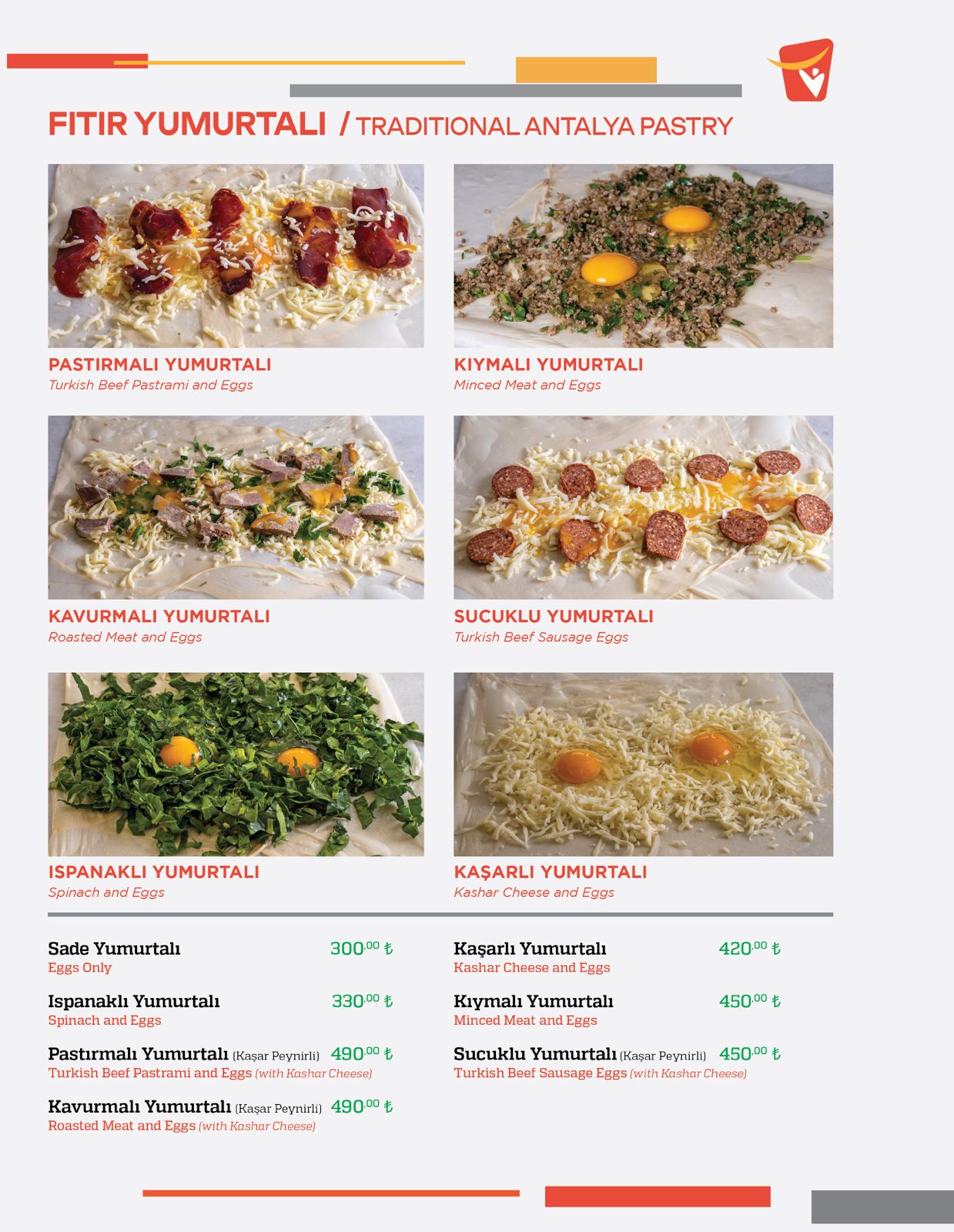 Yumurtalı Lezzetler menü sayfası